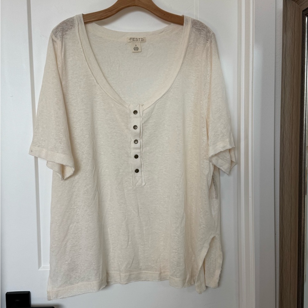 Festi by Torrid Cream Short Sleeved Henley